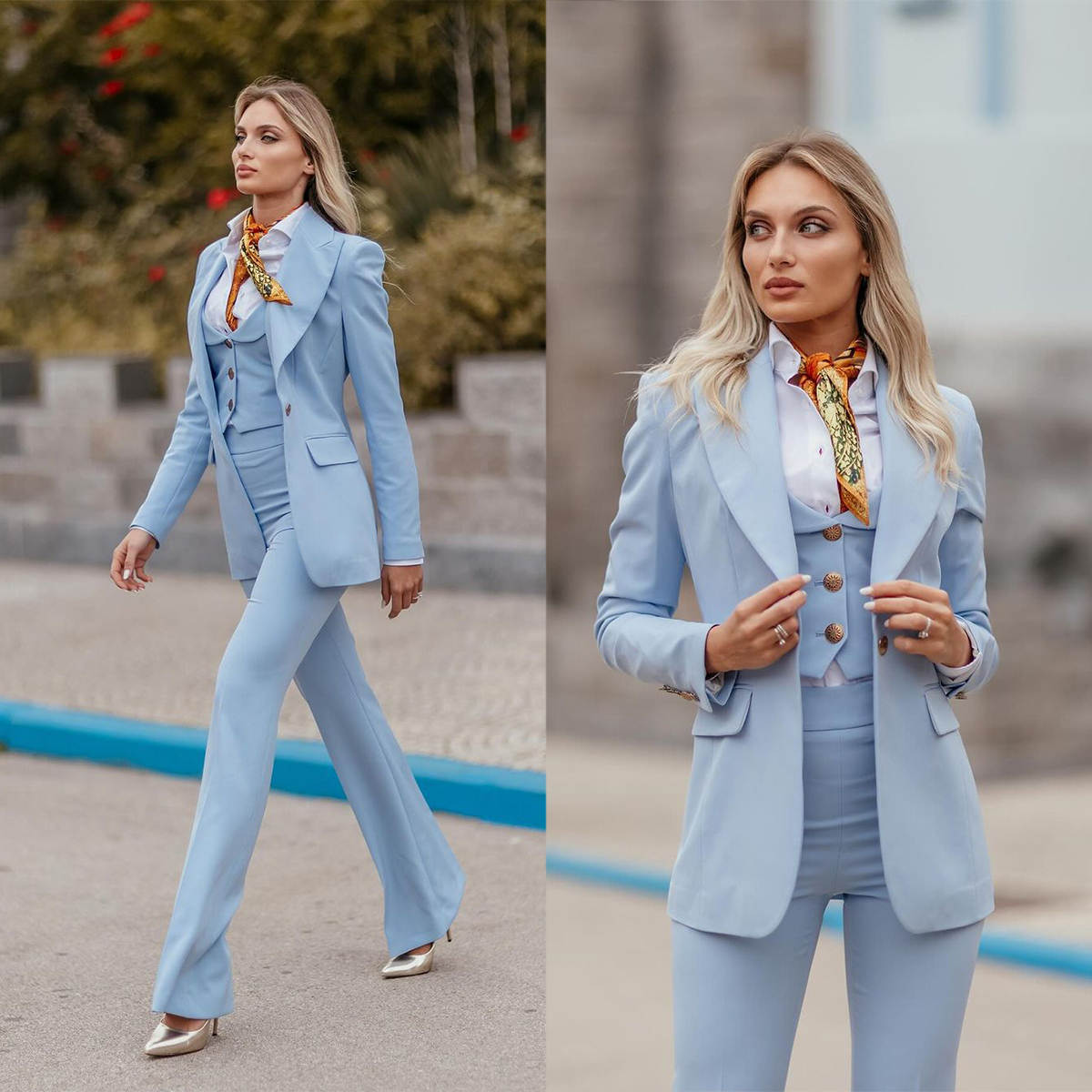 Women'S Formal Jackets To Wear With Dresses - Женский деловой костюм небесно-голубого цвета с