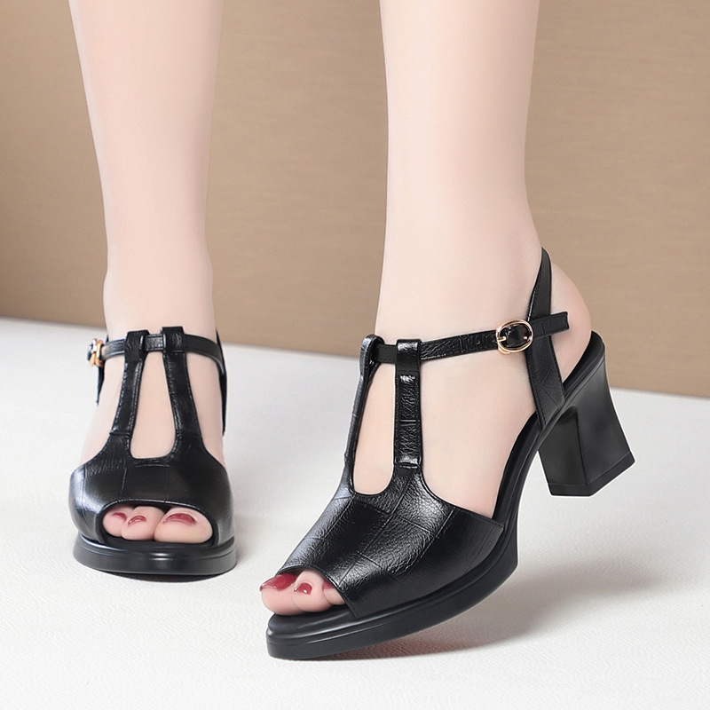 Черные кожаные босоножки с Т-о – обзор и цена Formal Women Daily Wear Sandals